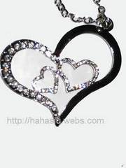 Silver Plate Heart in Heart Long Sweater Necklace
