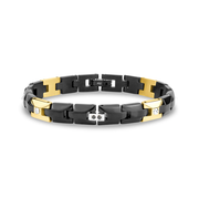 Trifecta Stainless Steel Black Stone Link Bracelet