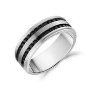 Double Row Black Stone Mens Stainless Steel Wedding Bands